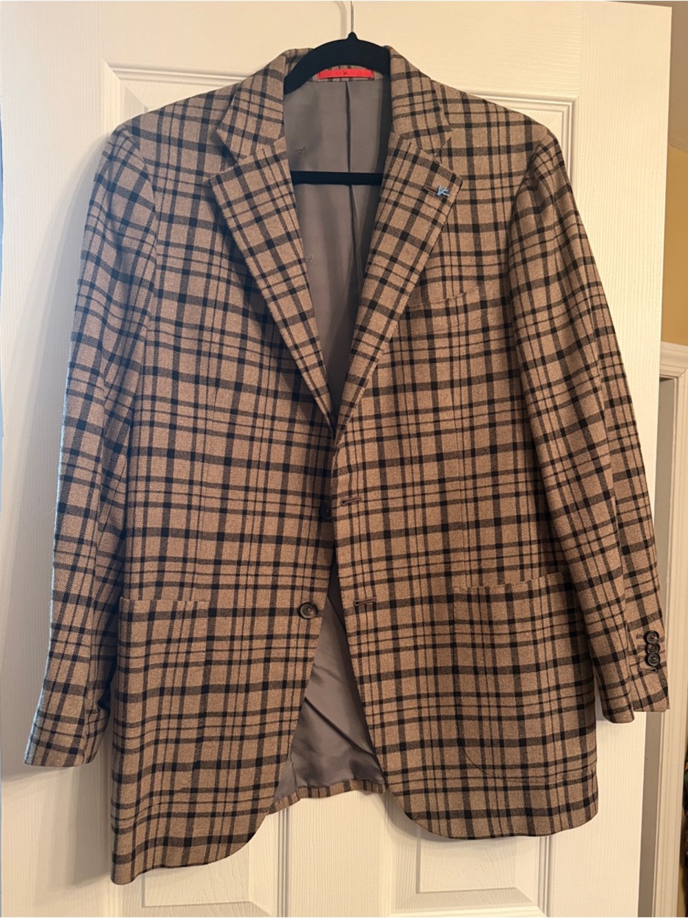 Isaia Classic Plaid Blazer in Tan & Black